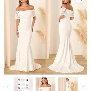 Lulu's Off-Shoulder Lace Wedding Dress - White